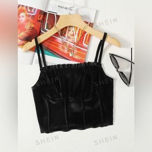 RUCHED BUST VELVET CROP CAMI TOP PLUS SIZE